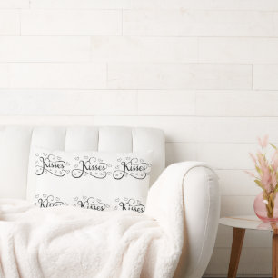 Coussin Rectangle Valentine Coeurs et baisers Noir sur Blanc