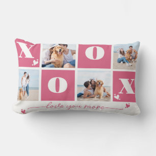 Coussin Rectangle Valentines Day XOXO Modern Pink 4 Photo Collage