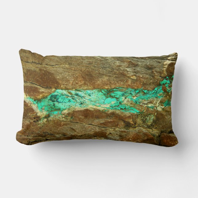 Coussin Rectangle Veine naturelle de turquoise dans la pierre brune (Recto)