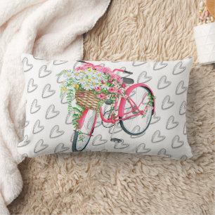 Coussin Rectangle Vélo Vintage rose Retro Motif Coeur noir