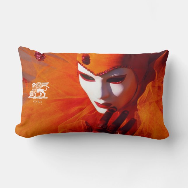 Coussin Rectangle Venise, Italie (IT) - costume orange de carnaval (Recto)