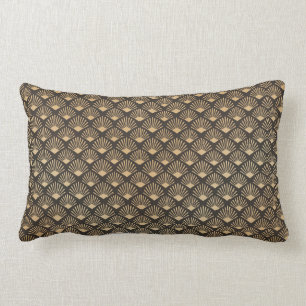Coussin Rectangle Ventilateur Art Déco Gatsby Motif Or Noir