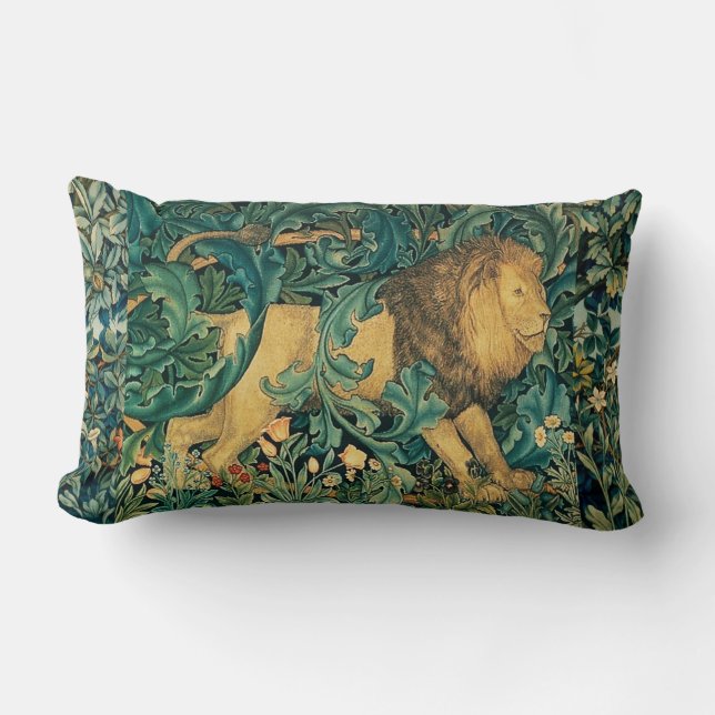 Coussin Rectangle VERDURE, ANIMAUX FORESTIERS LION Floral (Recto)