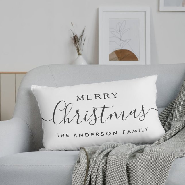 Coussin Rectangle Vérification de Buffalo noir Joyeux Noël Nom de fa (Créateur téléchargé)