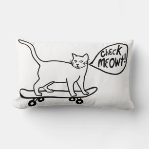 Coussin Rectangle Vérifier Meowt Punny Skateboard Chat noir blanc