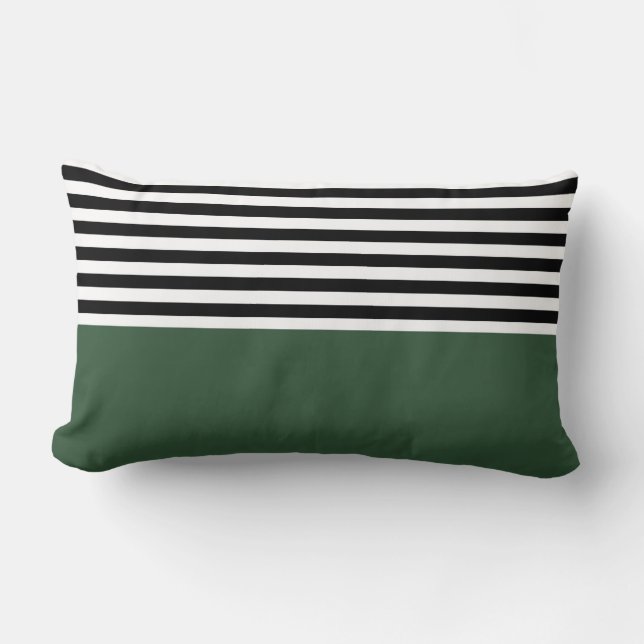 Coussin Rectangle Vert émeraude foncé avec bandes noires et blanches (Recto)