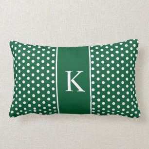 Coussin Rectangle Vert forêt mignon du monogramme de pois