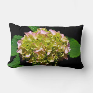Coussin Rectangle Vert jaune rose Hydrangea rose fleur jaune rose