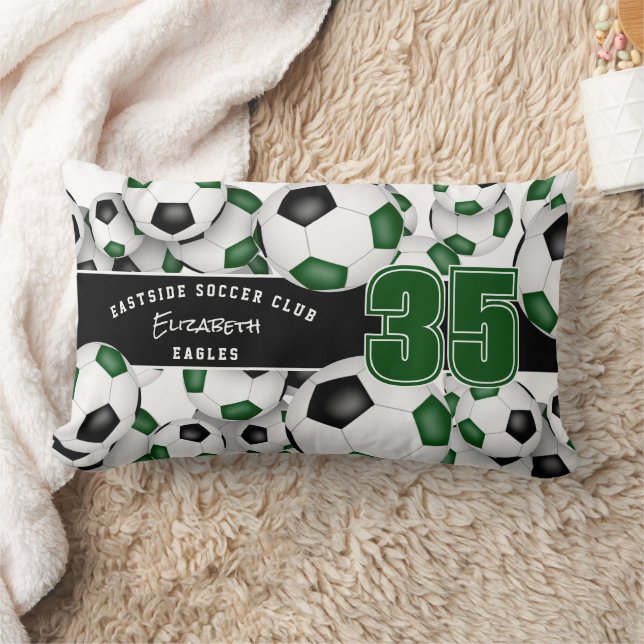 Coussin Rectangle Vert noir beaucoup de balles de football nom de l' (Couverture)
