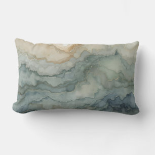 Coussin Rectangle Vert Sauge Bleu Poussiéreux Beige Vagues Abstraite