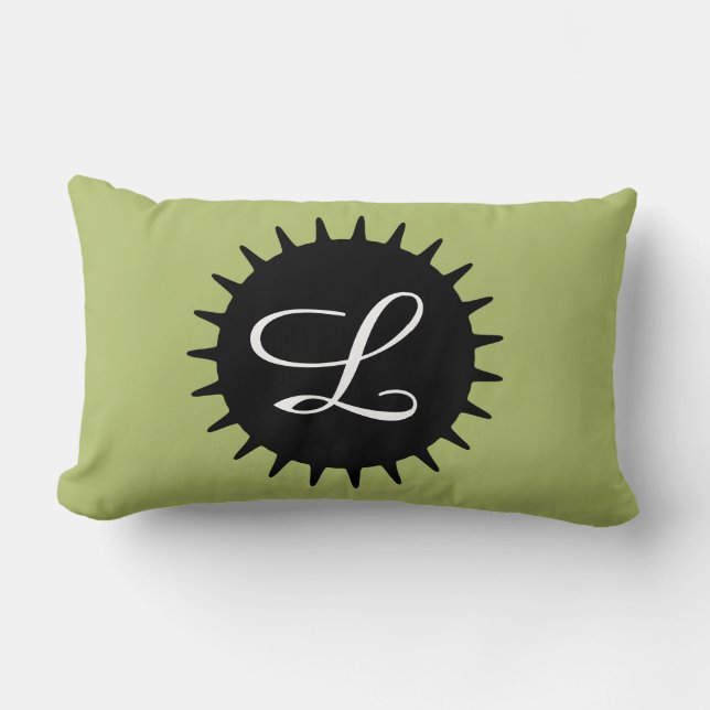 Coussin Rectangle Vert sauge décoré d'un monogramme personnalisable (Recto)