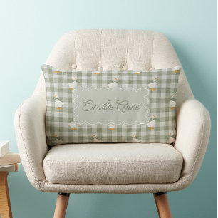 Coussin Rectangle Vert Sauge Gingham Oie Vérification Buffalo Nom Pe