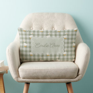 Coussin Rectangle Vert Sauge Gingham Oie Vérification Buffalo Nom Pe
