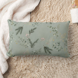 Coussin Rectangle Vert sauge Rose Baie Eucalyptus Noël