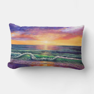 Coussin Rectangle Vert vague coucher de soleil mer 2
