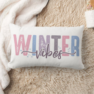 Coussin Rectangle Vibes d'hiver - Typographie Pastel Soft
