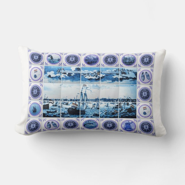 Coussin Rectangle Vieille peinture murale bleue de tuile de style de (Recto)