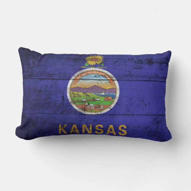 Coussin Rectangle Vieux drapeau en bois du Kansas ; (Recto)
