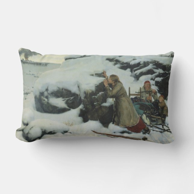 Coussin Rectangle Village brûlé en hiver (par Albert Edelfeue) (Recto)