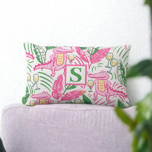 Coussin Rectangle Vin Alligator Pink Vert Monogramme Blanc