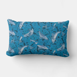 Coussin Rectangle Vintage Blue Poisson et Algues : Art nouveau nauti