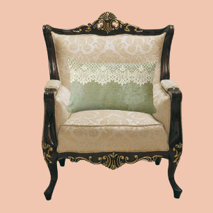 Coussin Rectangle Vintage Fumé Vert Faded Damask Faux Lace