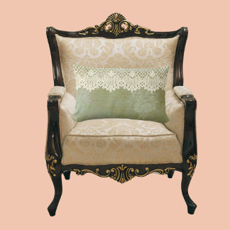Coussin Rectangle Vintage Fumé Vert Faded Damask Faux Lace