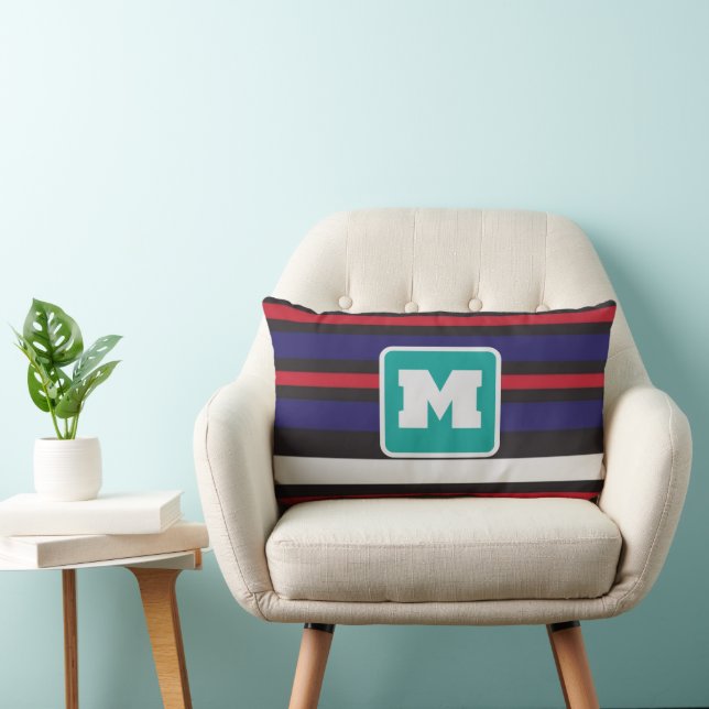 Coussin Rectangle Vintage geometric jacquard Striped Modern monogram (Chaise)