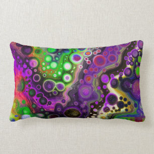 Coussin Rectangle Violet, Vert citron, Art Fluide Noir