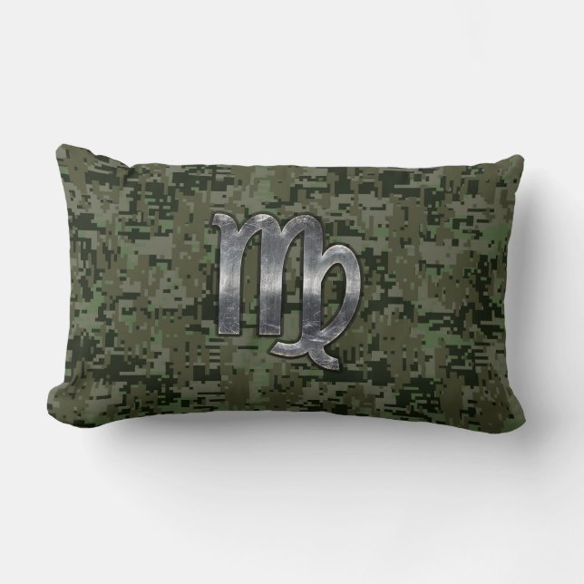 Coussin Rectangle Virgo Zodiac Sign on Green Digital Camo Style (Recto)