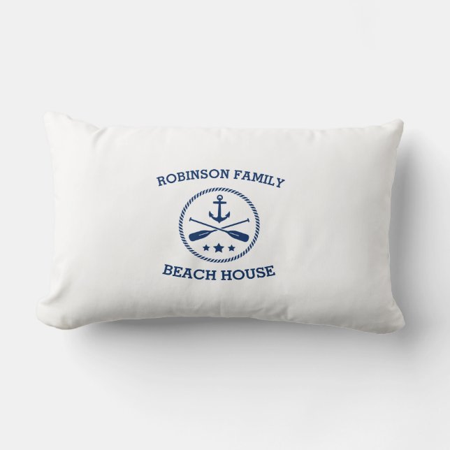Coussin Rectangle Votre Beach House Nom de famille Ancre Oars Stars (Recto)