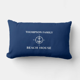 Coussin Rectangle Votre nom Beach House Compass Ancre Bleu