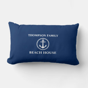 Coussin Rectangle Votre nom Beach House Sea Ancre Blue