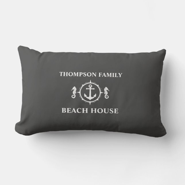 Coussin Rectangle Votre nom Beach House Seahorse Ancre Grey sh0a (Recto)
