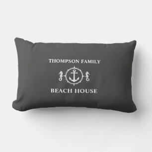 Coussin Rectangle Votre nom Beach House Seahorse Ancre Gris sh0a