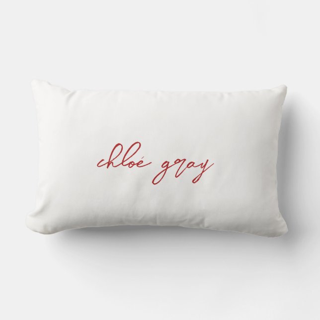 Coussin Rectangle Votre nom dans Elegant Red Script Jetez l'oreiller (Recto)