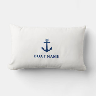 Coussin Rectangle Votre nom de bateau Ancre classique Marine bleu et