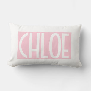 Coussin Rectangle Votre nom Texte blanc gras sur rose clair