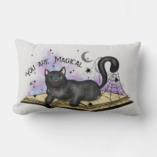 Coussin Rectangle Vous Êtes Magique - Mystique Chat Noir & Livre Vin