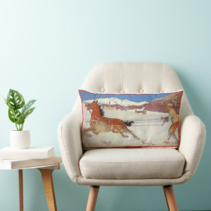 Coussin Rectangle Voyage Rétro, Hiver en Engadin Suisse