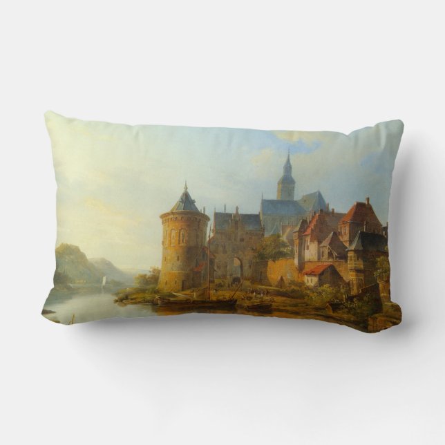 Coussin Rectangle Vue d'une ville hollandaise le long du Rhin (Verso)