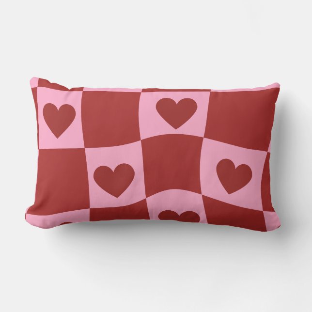 Coussin Rectangle Warped Crimson Pink Checkerboard Pillow (Recto)