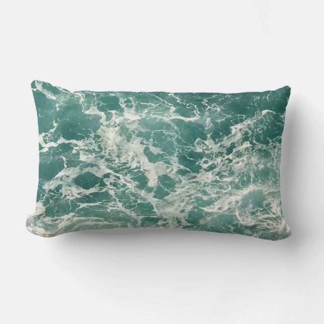 Coussin Rectangle Waves Blue Green (Recto)