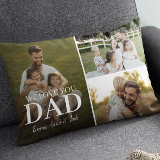 Coussin Rectangle We Love You Dad 3 Photo Collage Lumbar Pillow