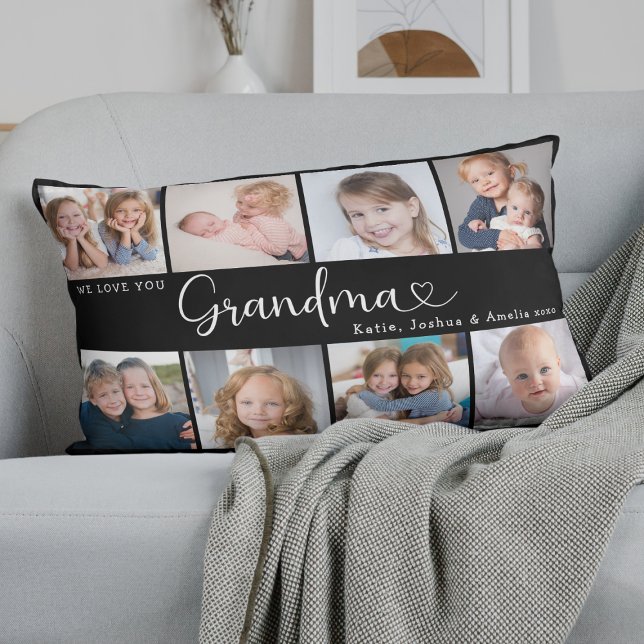 Coussin Rectangle We Love You Grandma Photo Collage Heart Script (Créateur téléchargé)