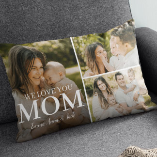 Coussin Rectangle We Love You Mom 3 Photo Collage Lumbar Pillow