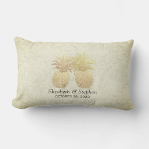 Coussin Rectangle Wedding shower Moderne Or Ananas Damask Papier