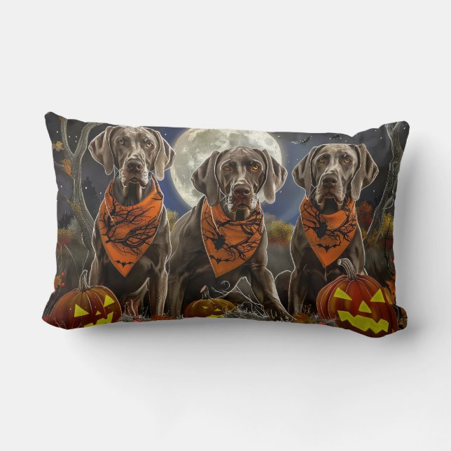 Coussin Rectangle Weimaraner Halloween Éffrayant (Verso)