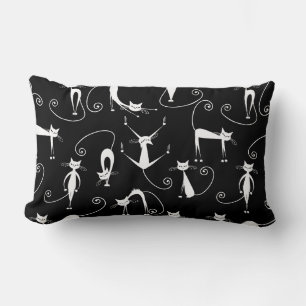 Coussin Rectangle Whimsical Motif de chat blanc maigre