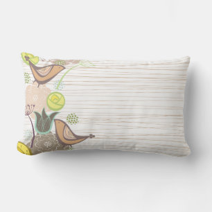 Coussin Rectangle Whimsical Rose Sweet Birds Floral Garden